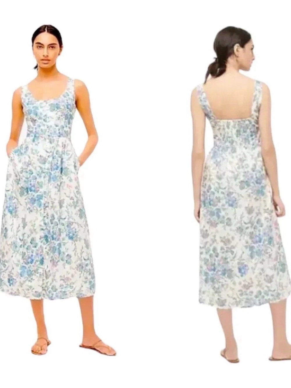 J. Crew Button-Front Cotton Poplin Dress in English Garden Sz 14 Cottage Summer